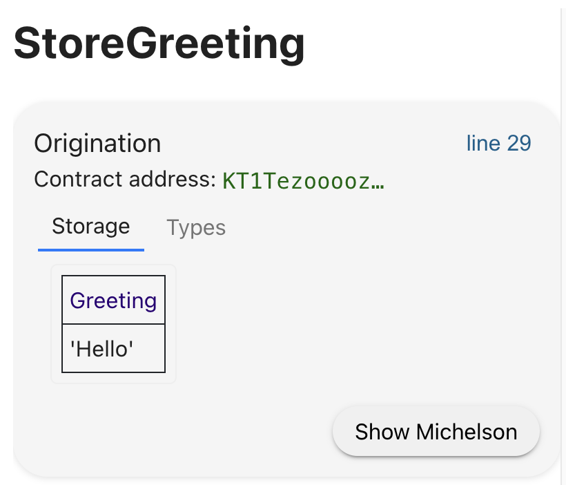 The originated contract and the initial storage in the SmartPy IDE